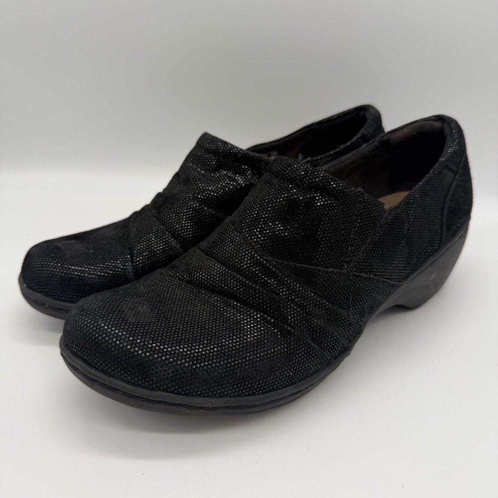 Clarks Collection Womens 9 M Black Shimmer Wedge Ankle Booties 26113346